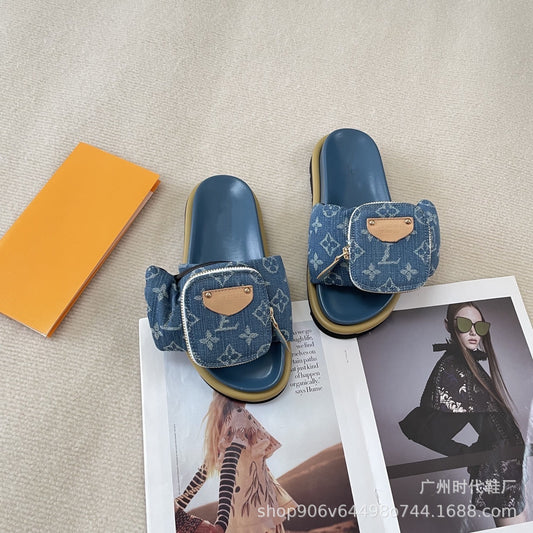 Monogram Denim Slides