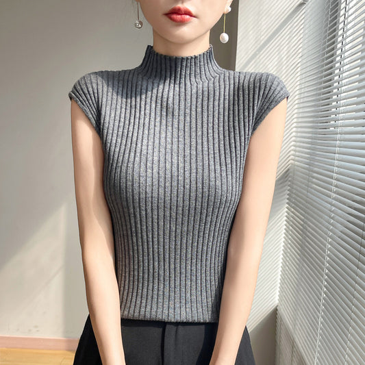 Ribbed High-Neck Sleeveless Top