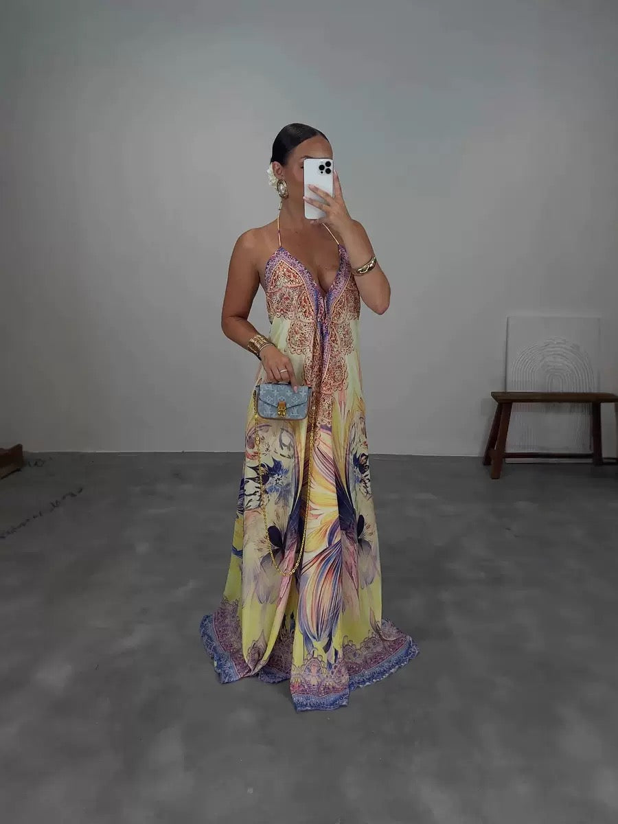 Printed Halter Maxi Dress