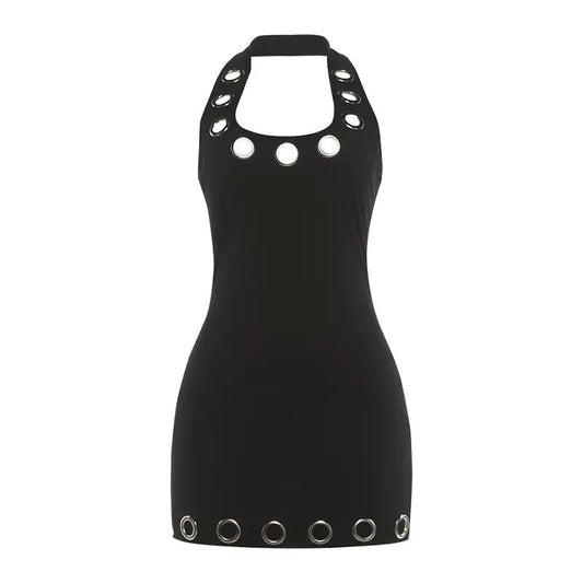 Grommet Halter Mini Dress