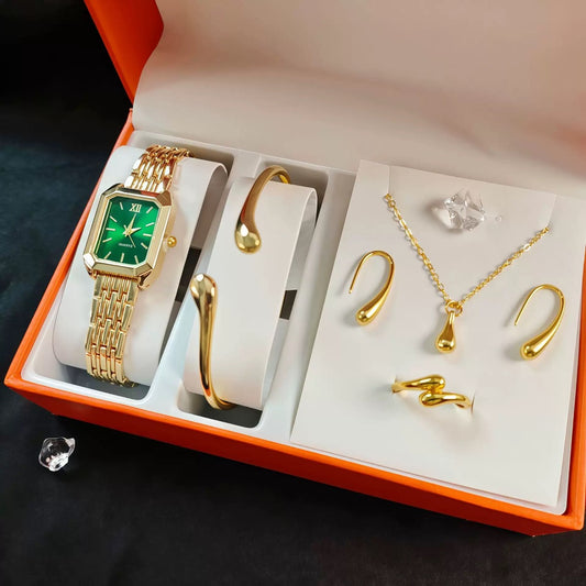 5-Piece Gold Watch & Jewelry Set