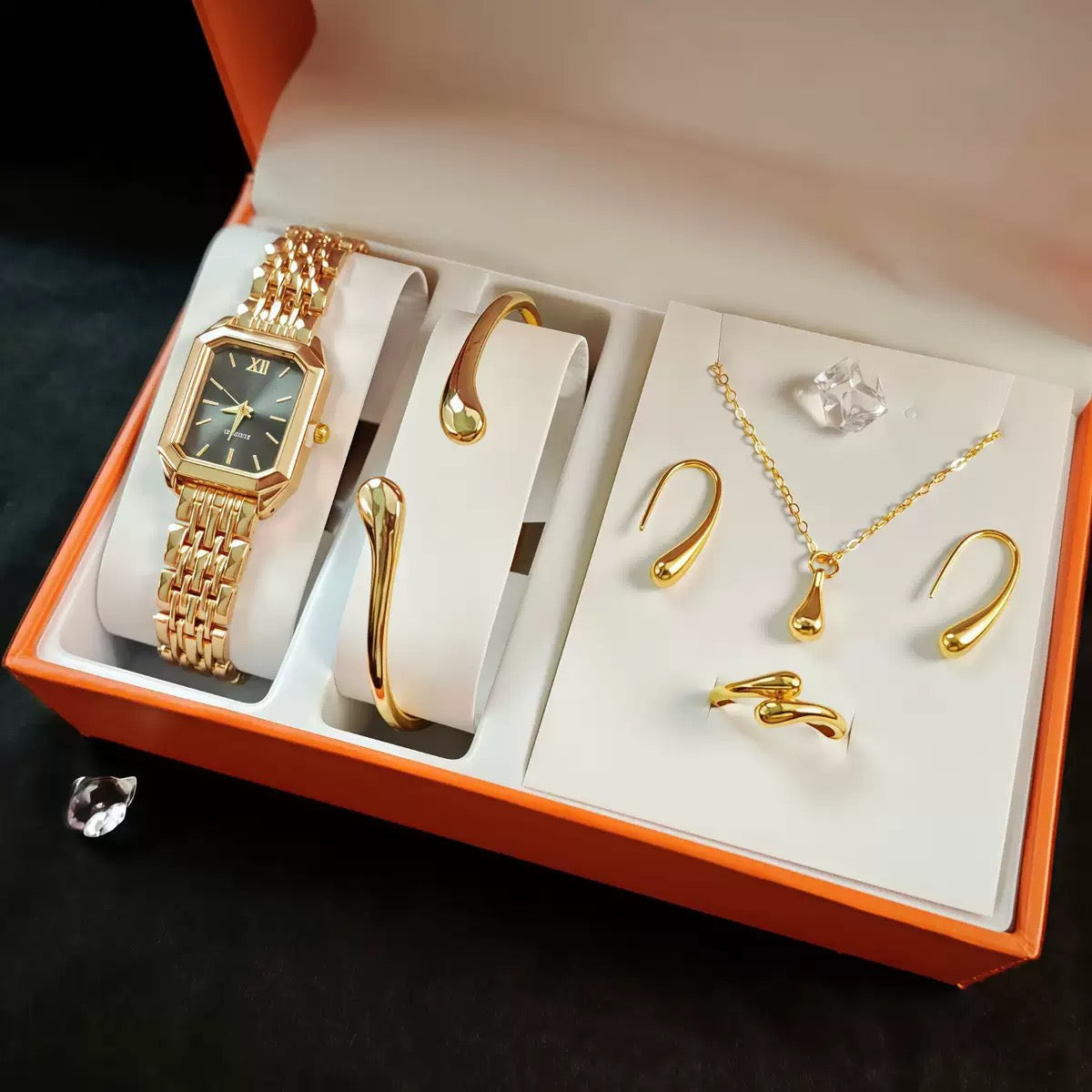 5-Piece Gold Watch & Jewelry Set