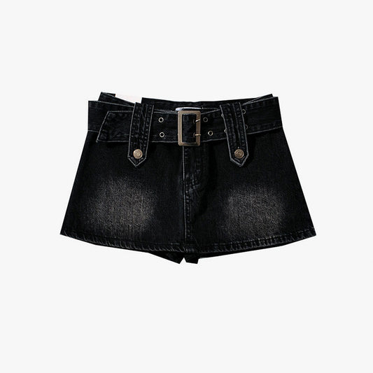 Belted Denim Mini Skirt