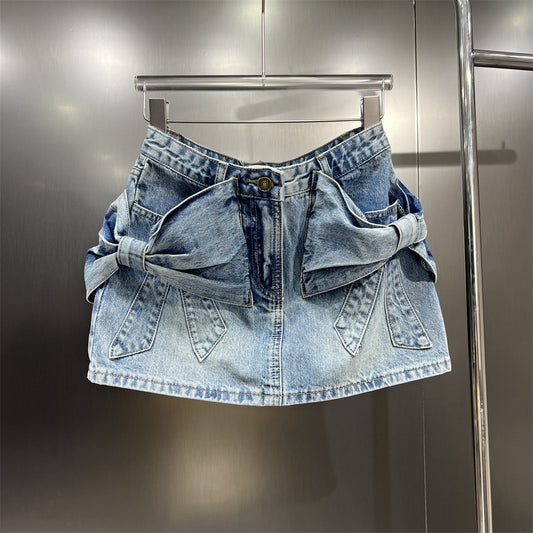 Flower denim skirt