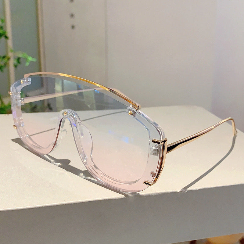 Flat shield sunglasses with gold detail