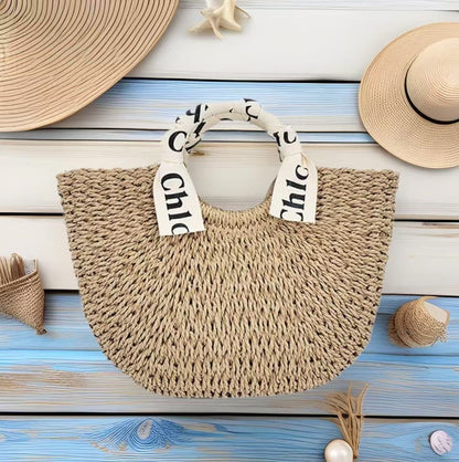 Straw woven beach bag