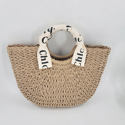 Straw woven beach bag