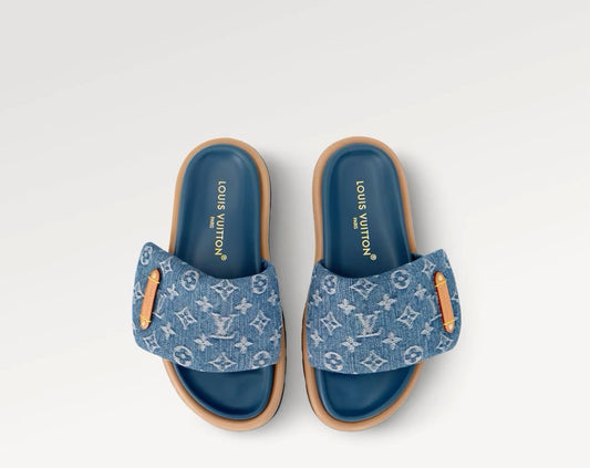 Monogram Denim Slides