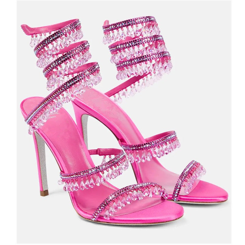 Crystal pendant heels