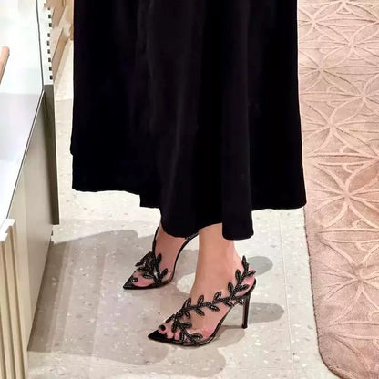 Embellished leaf strap heels