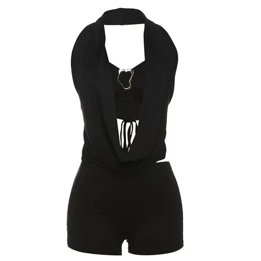 Halter Cut-Out Draped Romper