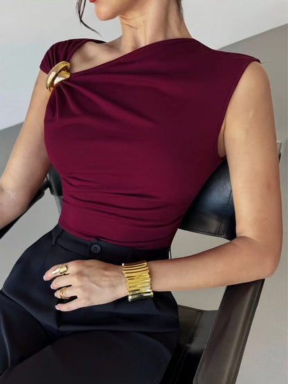 Asymmetric Brooch Detail Top