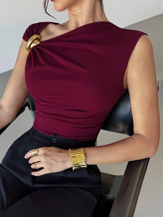 Asymmetric Brooch Detail Top