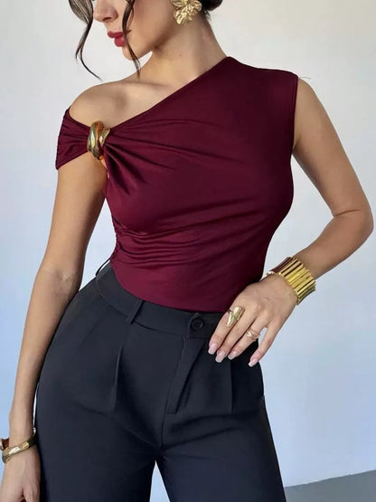 Asymmetric Brooch Detail Top