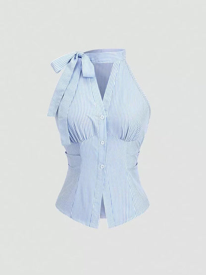 Striped Halter Peplum Top