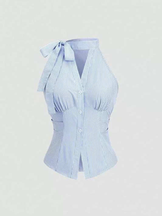 Striped Halter Peplum Top
