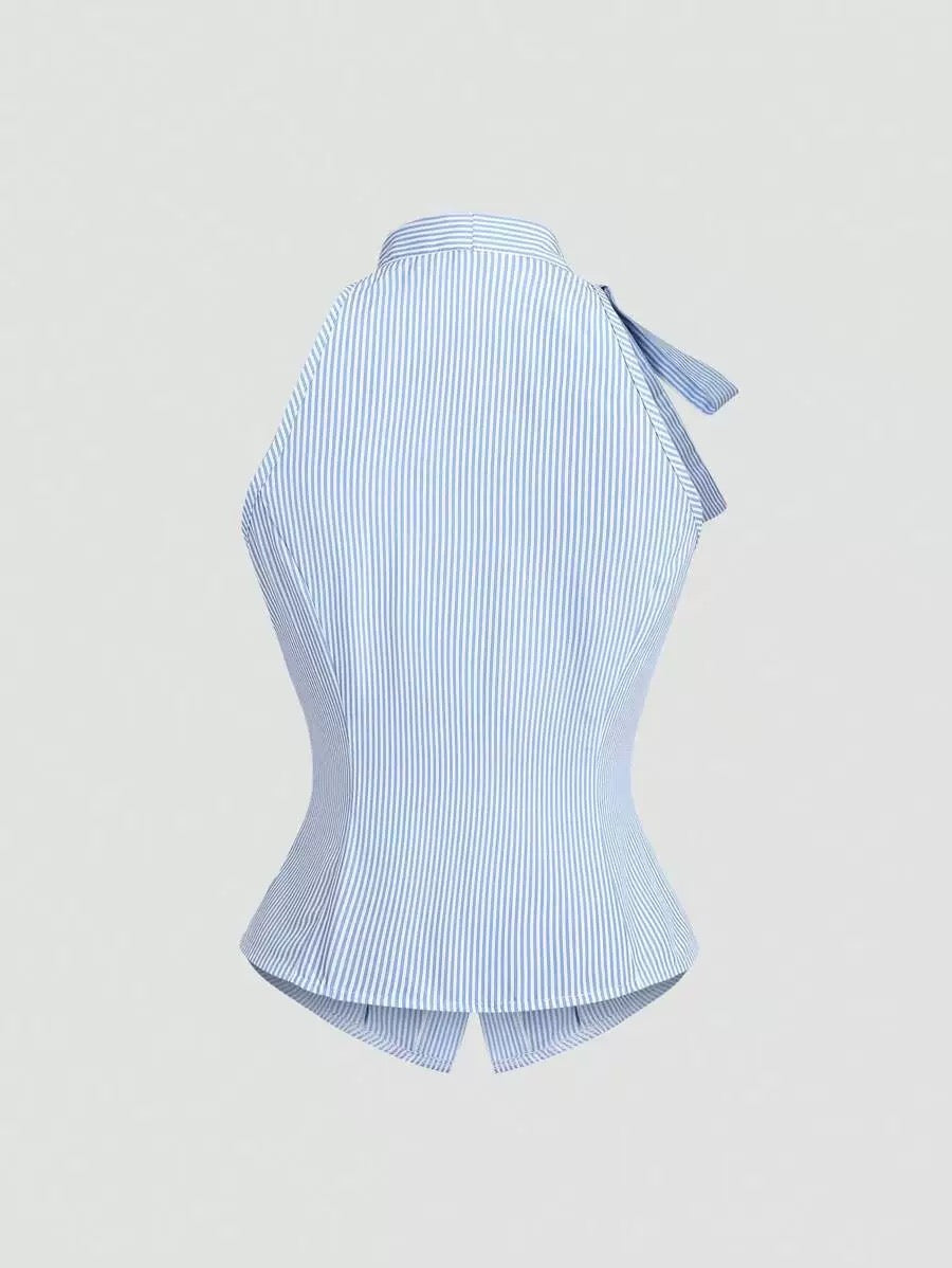 Striped Halter Peplum Top