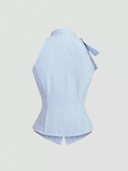 Striped Halter Peplum Top