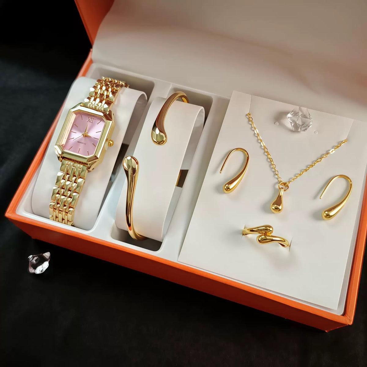 5-Piece Gold Watch & Jewelry Set