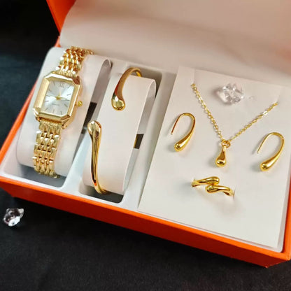 5-Piece Gold Watch & Jewelry Set
