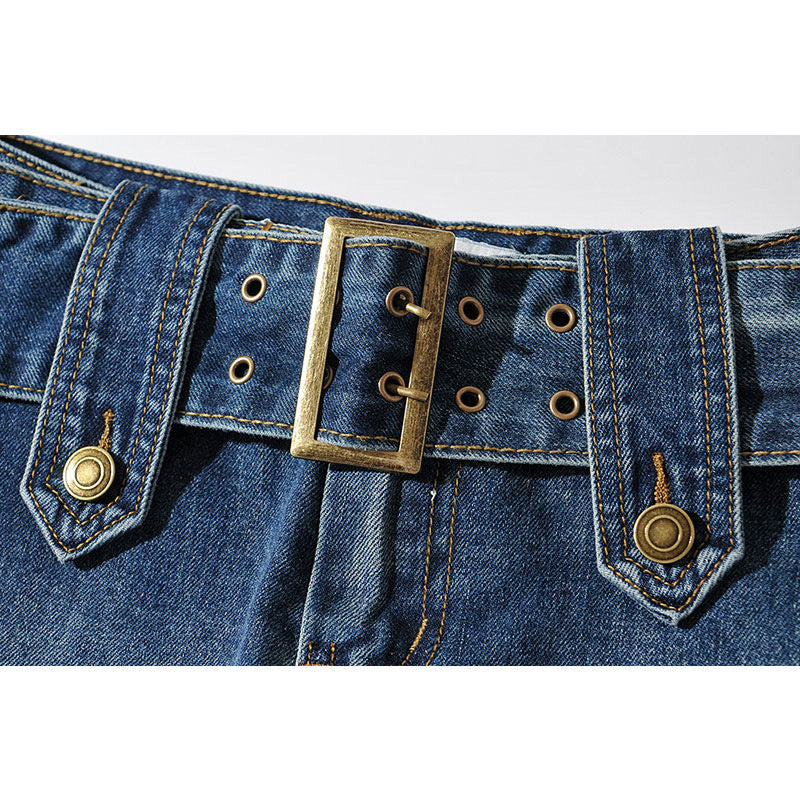 Belted Denim Mini Skirt