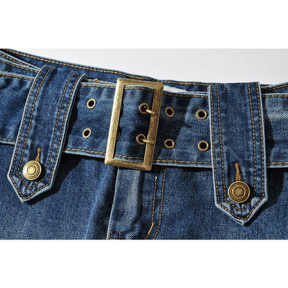 Belted Denim Mini Skirt