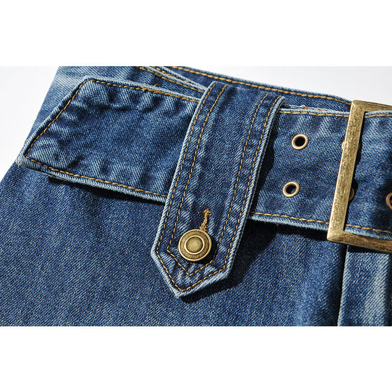 Belted Denim Mini Skirt