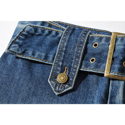 Belted Denim Mini Skirt