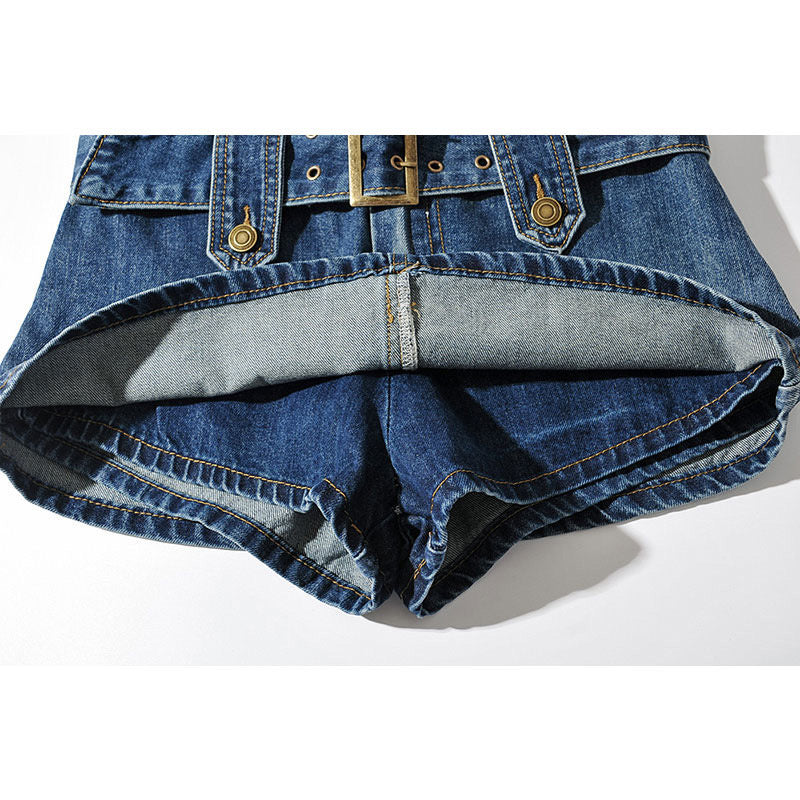 Belted Denim Mini Skirt