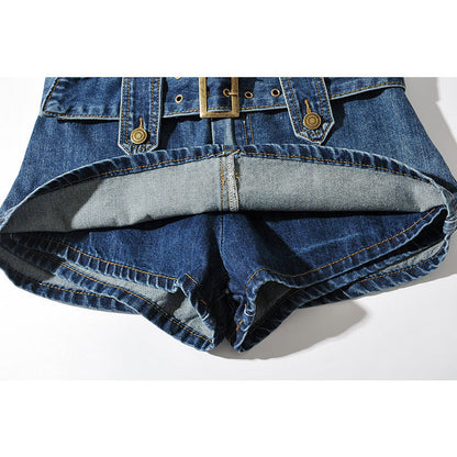 Belted Denim Mini Skirt