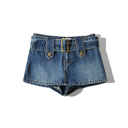 Belted Denim Mini Skirt