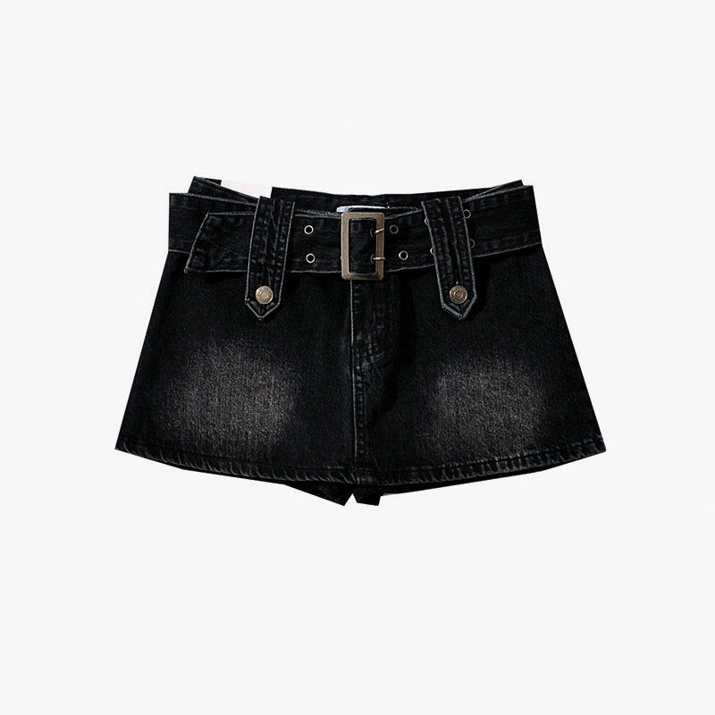 Belted Denim Mini Skirt