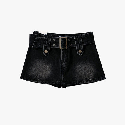 Belted Denim Mini Skirt