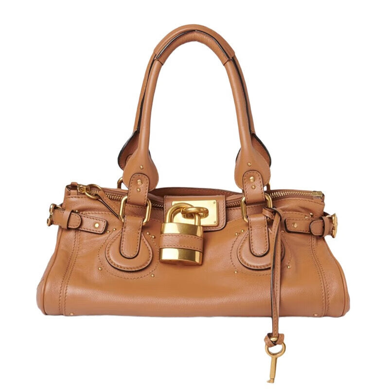 Lock Detail Leather Satchel