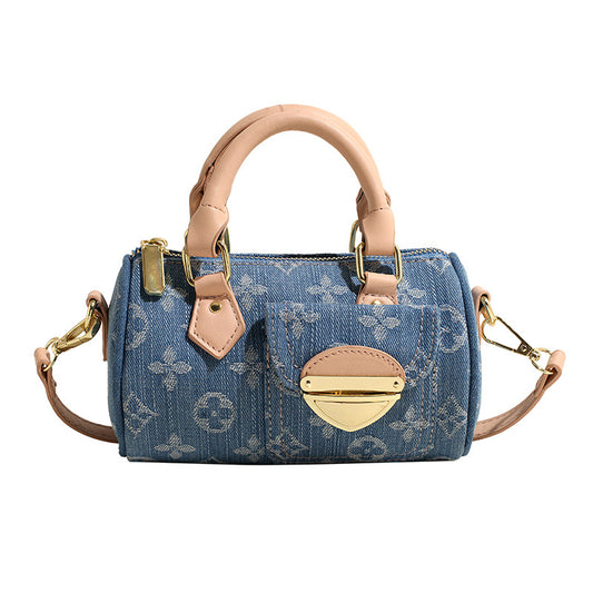 Denim Barrel Handbag