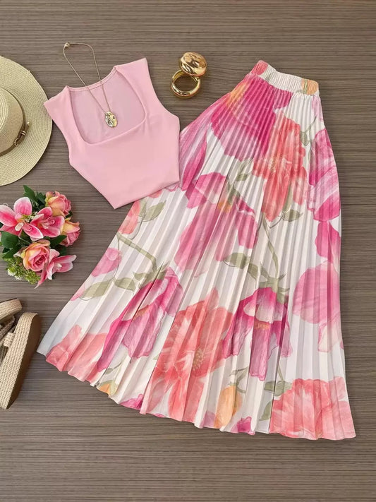 Floral Pleated Skirt Set