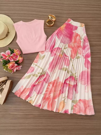 Floral Pleated Skirt Set