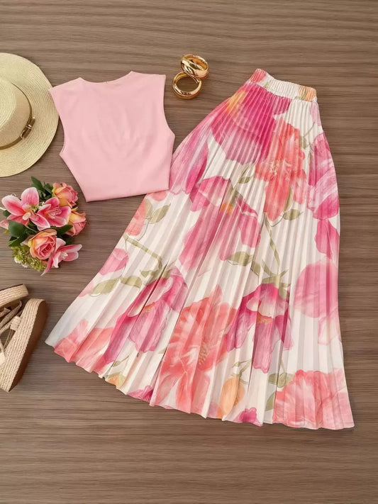 Floral Pleated Skirt Set