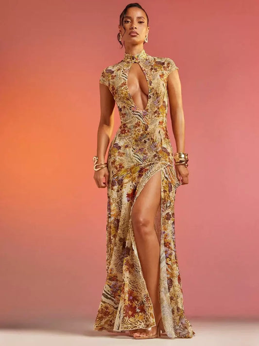 Wild bloom cut-out maxi dress