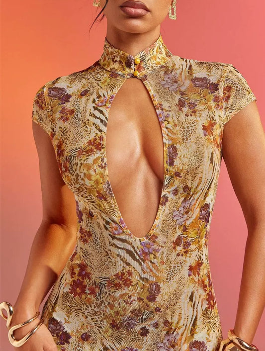 Wild bloom cut-out maxi dress