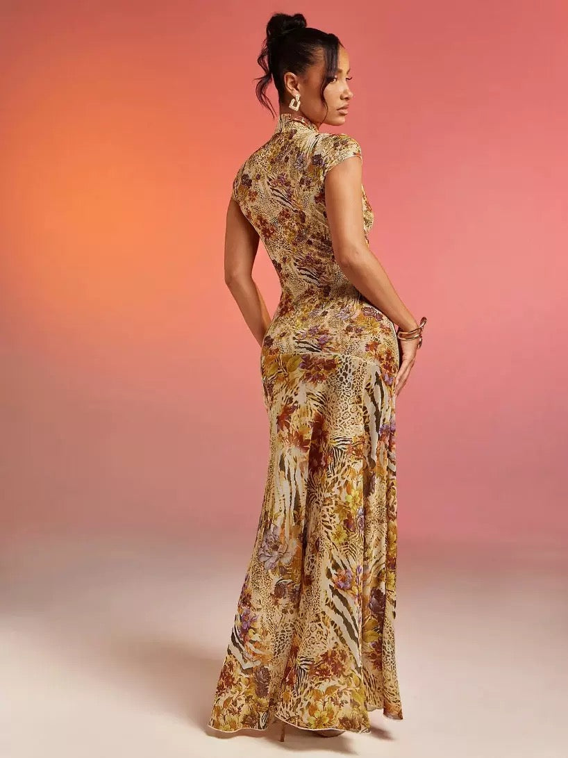 Wild bloom cut-out maxi dress