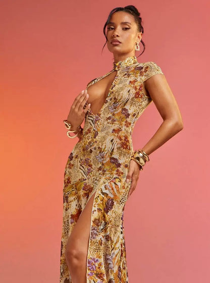 Wild bloom cut-out maxi dress