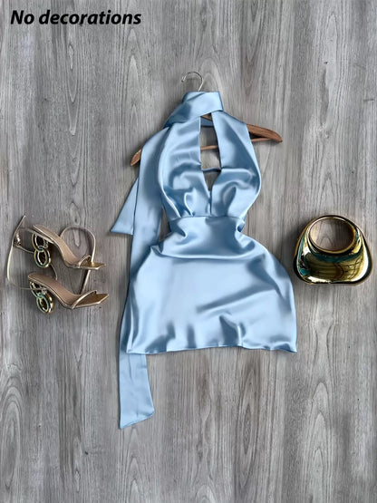 Midnight Satin Halter Dress