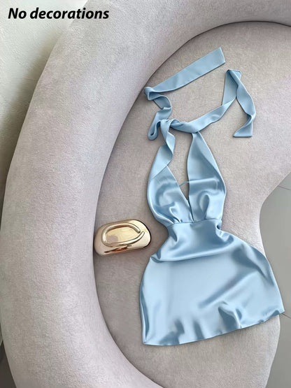 Midnight Satin Halter Dress