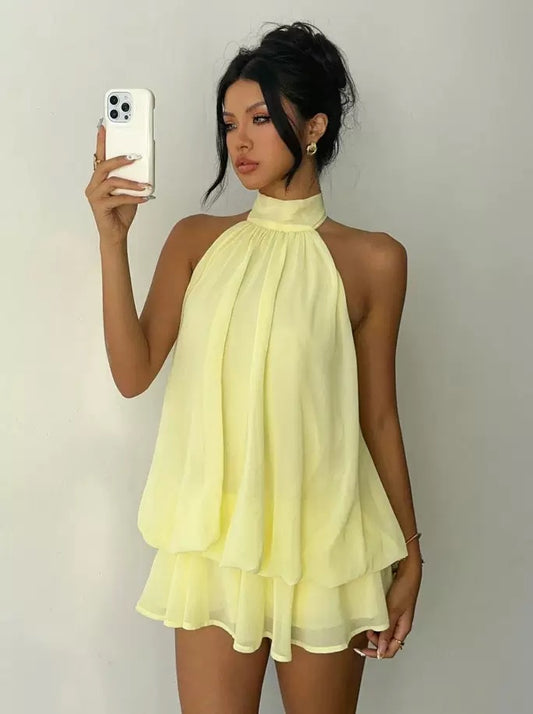 Halter layered bubble dress