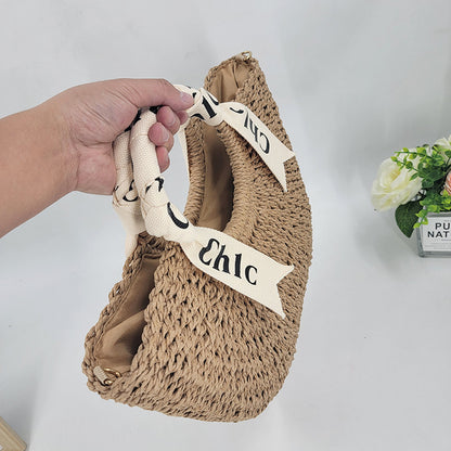 Straw woven beach bag