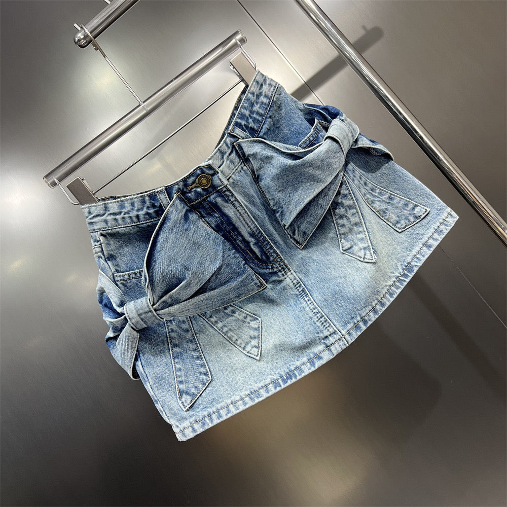 Flower denim skirt