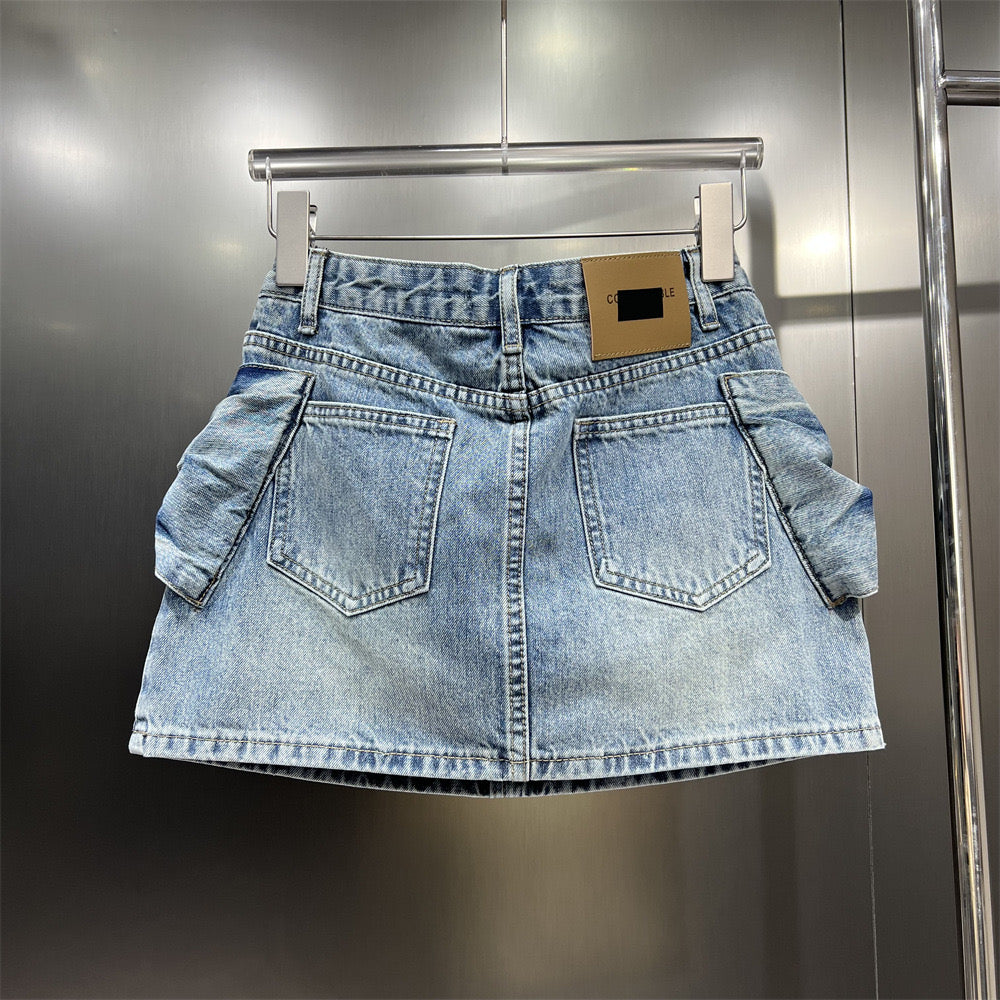 Flower denim skirt