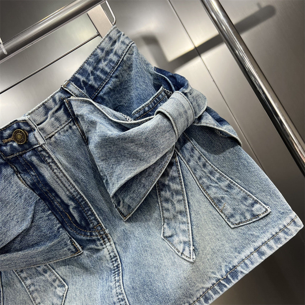 Flower denim skirt