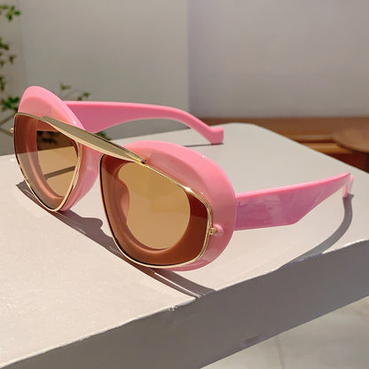 Bold round frame sunglasses with gold bar+ thick arms